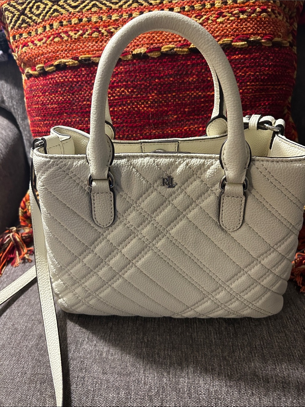 Ralph Lauren Quilted Cream Leather Satchel with Crossbody Strap